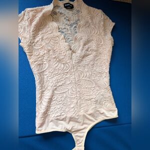 Women's Blush Pink Lace Bodysuit Top